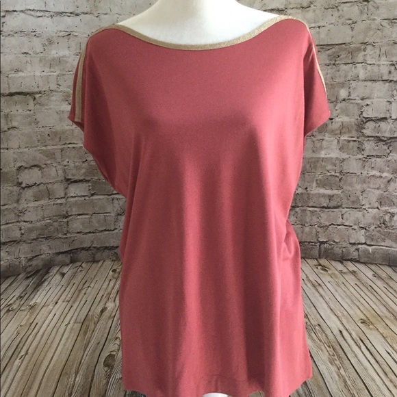 Ann Taylor Tops - Ann Taylor Gold Lurex Trim Short Sleeve Blouse XL